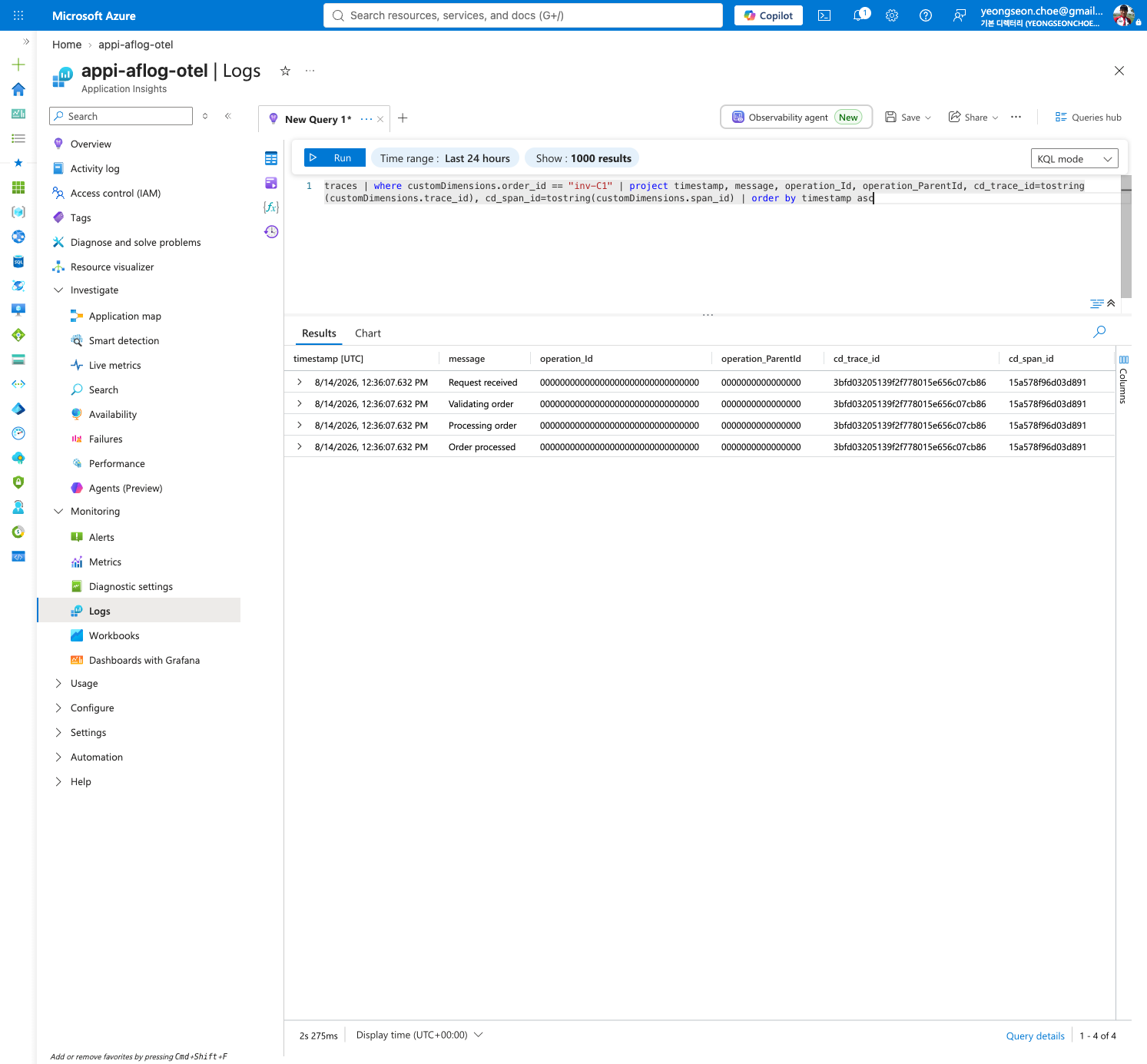 Application Insights — worker logs orphaned with all-zero Operation ID