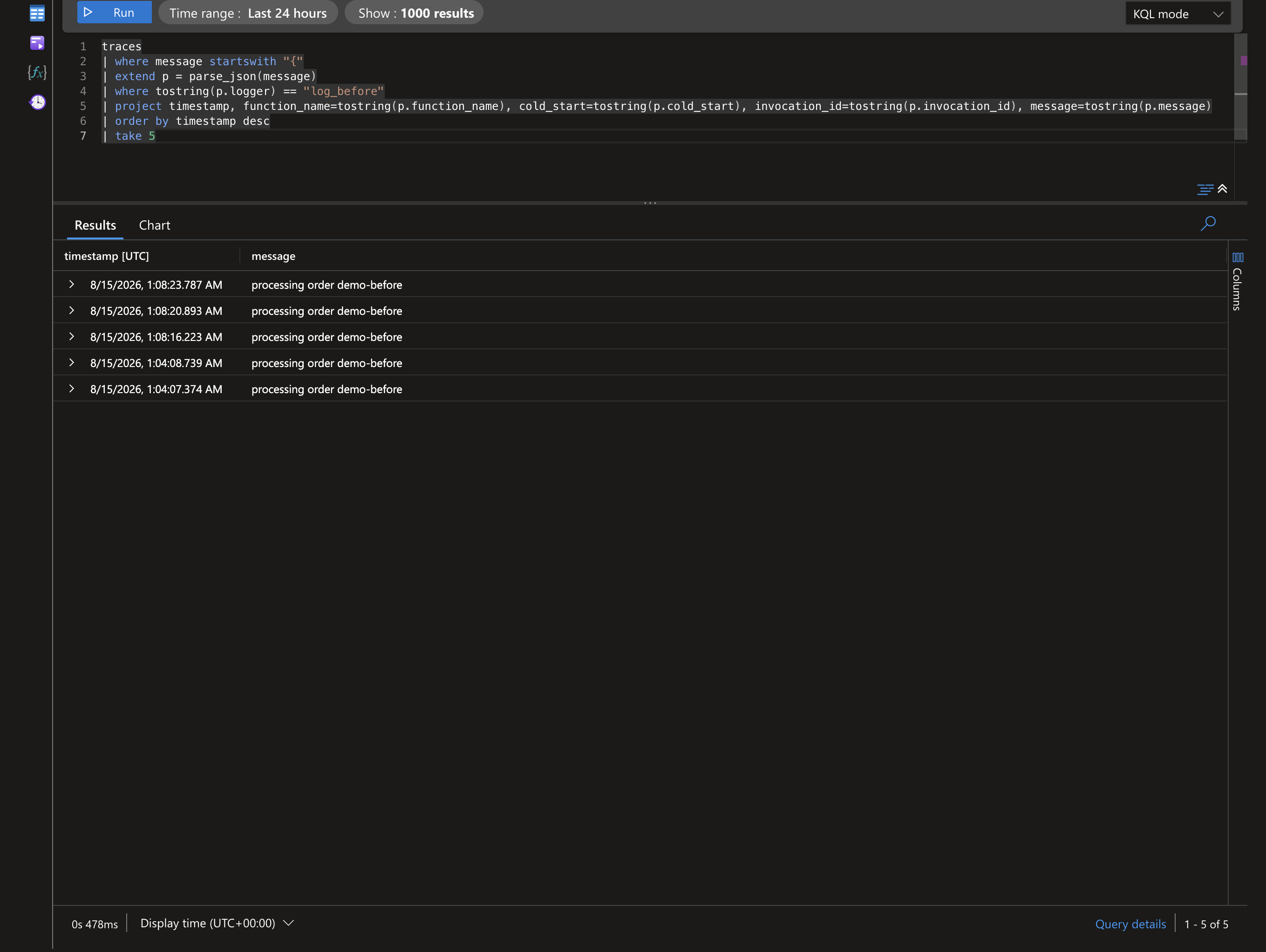 App Insights Logs — before azure-functions-logging