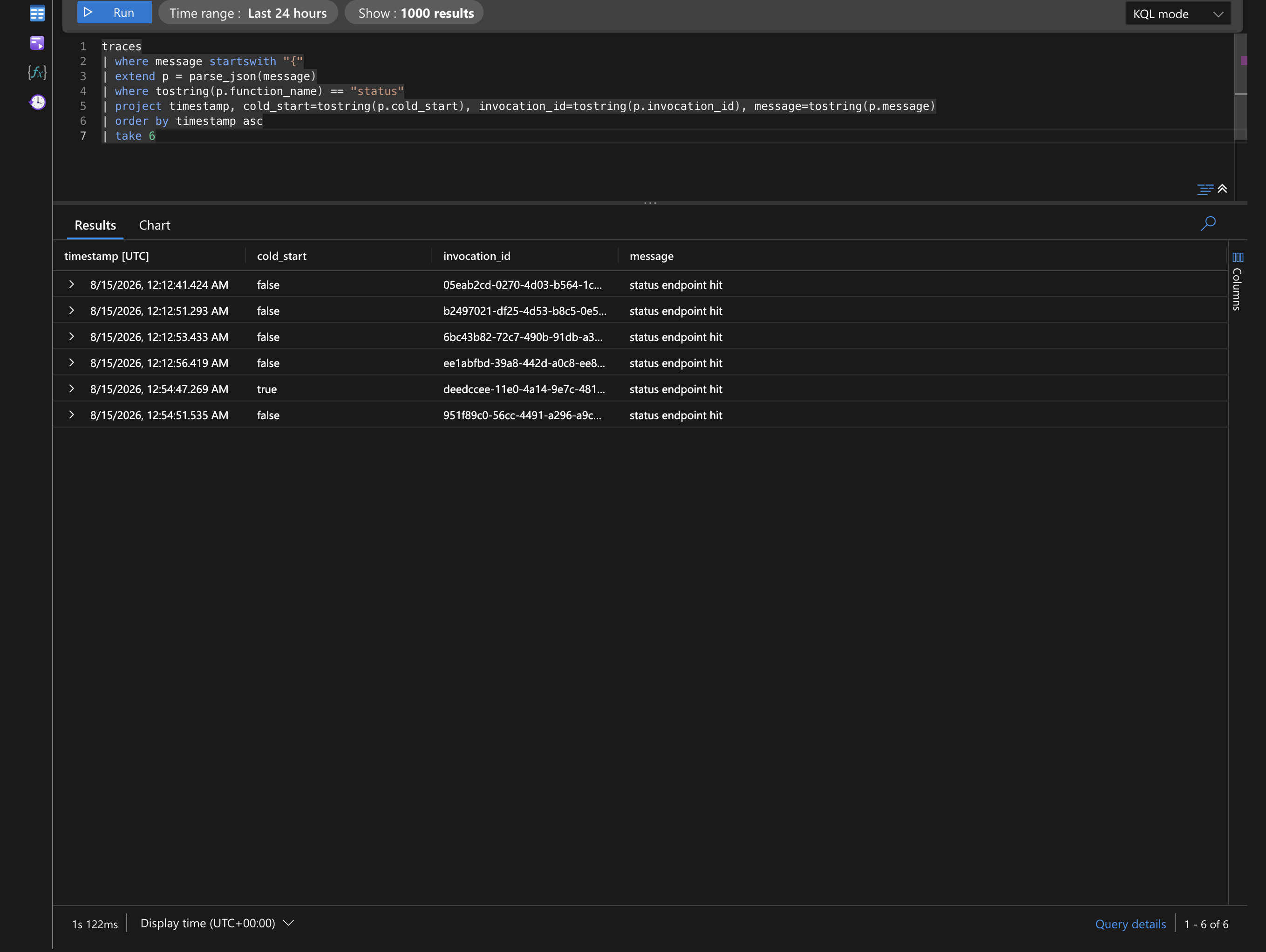 App Insights Logs — cold start detection