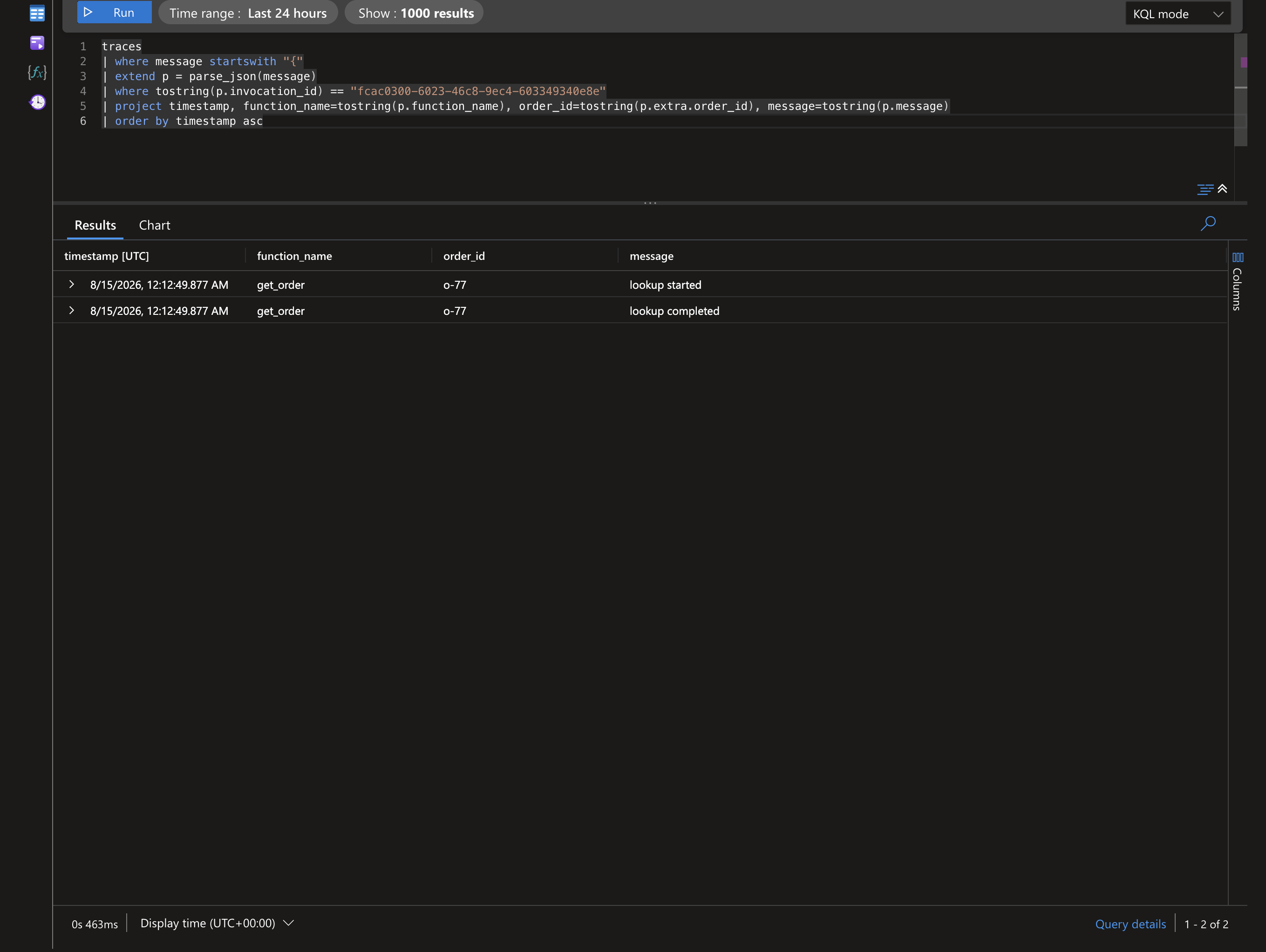 App Insights Logs — invocation drill-down